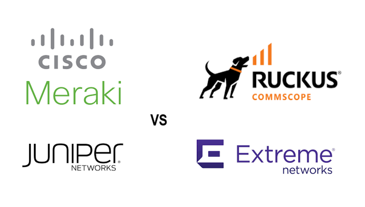 Logos for four top enterprise Wi-Fi vendors with vs in the middle.