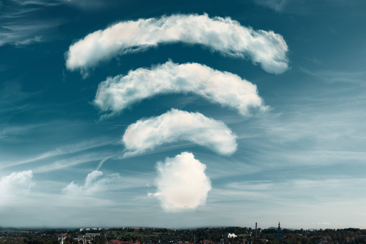 The Wi-Fi symbol made out of clouds.